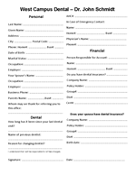West Campus Dental New Patient Forms